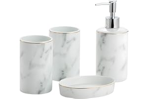 SANTENTRE Santenre 4 Piece Ceramic Bathroom Accessory Set, Luxury Bathroom Sets Accessories with Soap Dispenser, Toothbrush Holder, Tumbler, Soap Dish, Bathroom Set for Organization & Decor, Ink White