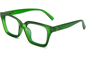 ‎AMORAYS Amorays Reading Glasses Oversize Square Frame Vintage with Anti-Light Blue Lenses Zip Feather Glasses Presbypia Reader for Men and Women (Green, +1.0)