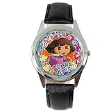 taport® DORA THE EXPLORER Quarzuhr schwarz Leder Band + Gratis Ersatz Akku + Geschenk Tasche