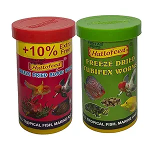 FishAsPets Hallofeed Freeze Dried Worms | Fish Food - 20 gms Blood Worms + 40 gms Tubifex Worms