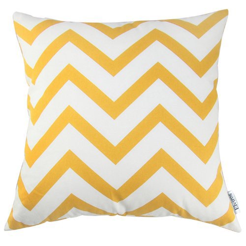 Elviros Dekorativ Baumwoll Leinen Mix Kissenbezug 45 x 45cm - Gelbe Welle