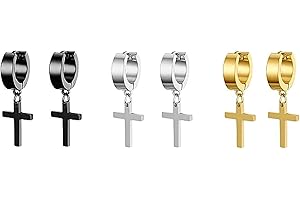 JewelryWe Paire Boucles d'oreilles Croix Anneaux à Charnière Acier Inoxydable pour Homme Femme Bijoux Avec Sac Cadeau