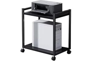 Creperture Soporte para Torre de Ordenador de 2 Niveles, Altura Ajustable con Ruedas, Soporte para CPU de PC, Mesa de Impresora de Metal para Salón, Dormitorio, Estudio,Oficina, 51 x 30 x 55 cm
