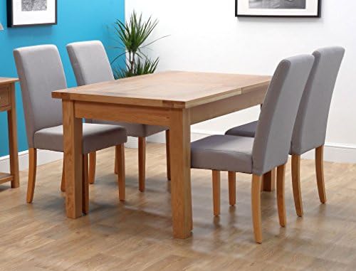 Harts Oak Extending Single Leaf Dining Set with 4 Chairs (Light Grey, Chelsea)