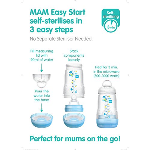 MAM Anti-Kolik-Flaschen, 260 ml – 3er-Packung, Farben Rosa, Grün oder Blau - 2