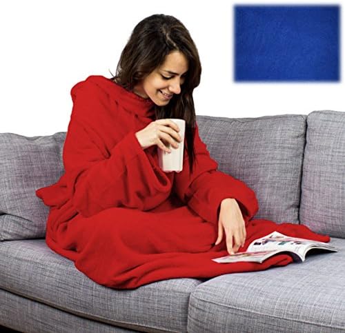 XXL Blanket Fleece Blanket Snuggie Lounge Blanket with Sleeves, blue, 200 x 150