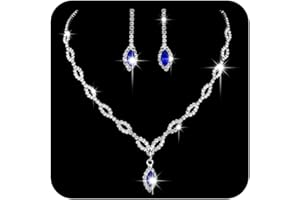 Ushiny Wedding Bride Jewellery Set Silver Crystal Necklace Earrings Set Dangel Earring Set for Women and Girls