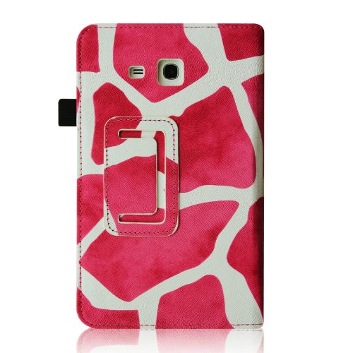 [Eckenschutz] Fintie Samsung Galaxy Tab 3 7.0 Lite T110 T111 T113 T116 Hülle Case – Slim Fit Folio Bookstyle Kunstleder Schutzhülle Cover Tasche mit Ständerfunktion für Tab 3 Lite 7.0 Zoll Tablet, Giraffe Pink - 7