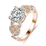 FEITONG Damen-Ring Blätter Strass Zirkonia Ringe Legierung Rings Verlobungsring Edelstahl Schmuck (Größe:6, Roségold)