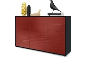 ‎VLADON Vladon Sideboard Ben V3, Kommode mit 3 Türen und 2 Schubladen, Schwarz matt/Bordeaux Hochglanz (117 x 74 x 36 cm)