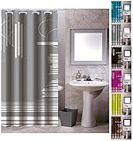 MSV Anti-Schimmel Textil Duschvorhang - Anti-Bakteriell mit 12 Duschvorhangringen - Polyester, „Graphics“ Grau, 180x200cm