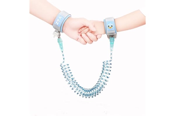 Eidyer Harnais de sécurité pour enfant,Anti Perdu Laisse Enfant,Verrouillage de Sécurité, Fonction de Fluorescence,Rembourrage confortable pour les poignets de votre enfant,1.5m/59inch (Blue)