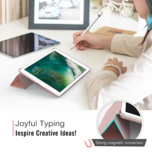 MoKo Hülle für Neu iPad 9.7 Zoll 2017 – PU Leder Tasche Schutzhülle Schale Smart Case mit Translucent Rücken Deckel, mit Auto Schlaf / Wach Funktion und Stanfunktion für New Apple iPad 9.7″ IOS 10 Retina Display Tablet, Rose Gold - 5