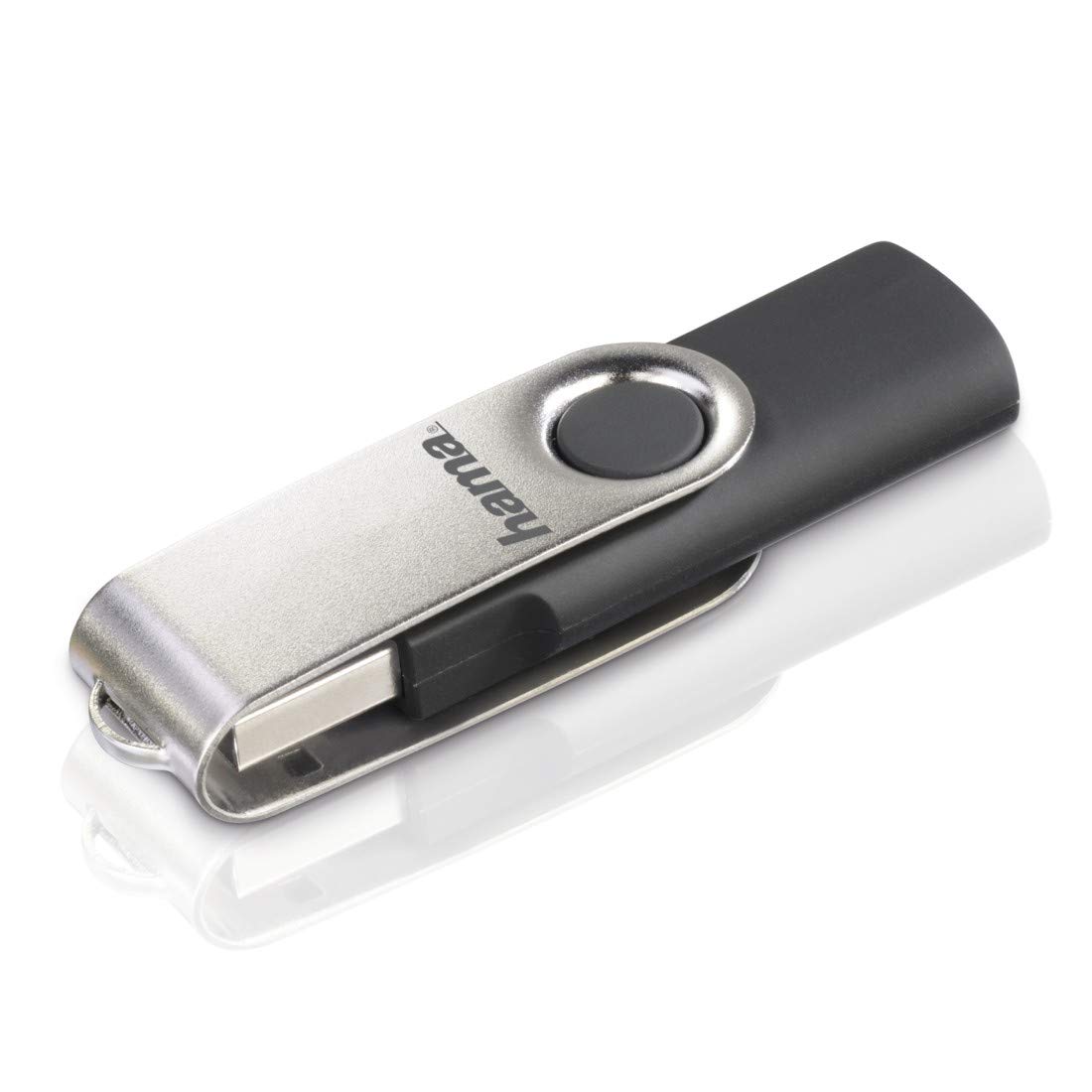 Hama | Pendrive USB 2.0 de 128 GB | Memoria USB-A de 15 MB/s para Almacenamiento Masivo | Diseño Giratorio con Clip de Metal | Ideal para Copias de Seguridad y Archivos Grandes | Negro y Plata
