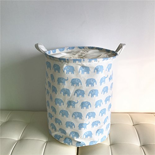Fieans Leinen Wäschekorb Stoff Haushalt Organizer Korb Baumwoll Wäschekorb für ihre Schmutzwäsche 45 x 35cm-Blau Elefant - 2