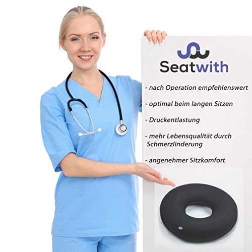 Aufblasbarer Sitzring mit Sitzbezug und Luftpumpe Hämorrhoiden Sitzkissen nach Schwangerschaft oder während der Schwangerschaft zur Schmerzlinderung beim Sitzen orthopädisches sitzkissen aufblasbar geeignet als Steißbein Sitzkissen nach einer Operation oder beim alltäglichen Sitzen - 6