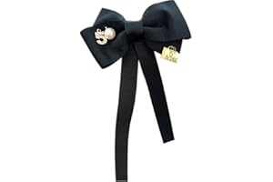 CADANIA Cravatta Pre-annodata con Spilla da Cravatta in Perle Sintetiche Numero 5 per Donna con Fiocco Lungo