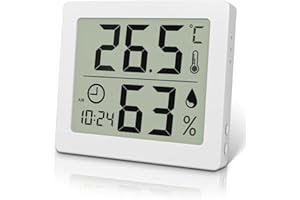 Pitasha Termometr pokojowy z higrometrem do wnętrz, higrometr, duży wyświetlacz LCD 3,2", termometr biurkowy z zegarem temperatury i wilgotności powietrza (biały)