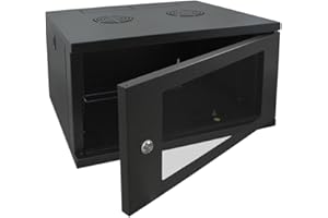 DATA ZONE 6u 19" 450mm Deep Black Wall Mounted Data Cabinet Patch Panel PDU Comms Network