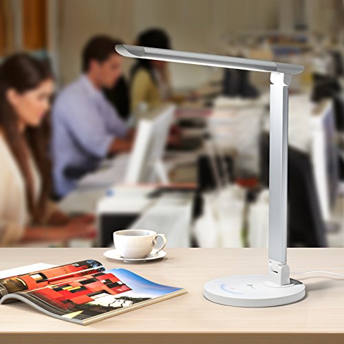 TaoTronics 12W Schreibtischlampe LED Tischleuchte 5 Farb- und 7 Helligkeitsstufen dimmbar Touchfeldbedienung USB-Anschluss für Aufladung des Smartphones Weiß - 9