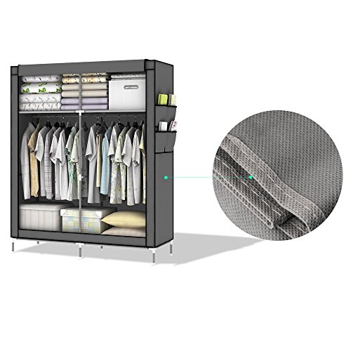 Intirilife – schließbares DIY Falt-Schrank Regal-system mit Kleiderstangen, Ablagemöglichkeiten und Seitentaschen – Steck-Regal Kleider-Schrank Stoffschrank Kommode Steckschrank Abmessung: 108 cm x 170 cm x 45 cm in STEIN-GRAU - 2