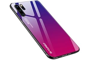 Dqtaoply Funda para Huawei P30 Pro Vidrio Degradado, con Parte Posterior de Vidrio y Suave Silicona Borde de TPU Bumper Protectora Case Resistente Arañazos Carcasa para Huawei P30 Pro,Azul-Rosa