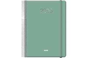 Dohe - Agenda 2026 - Día Página, Tamaño A5 (15x21 cm), Cierre de Espiral y Goma Elástica, 12 Meses Enero a Diciembre, Planificador Anual en Español - Denver Verde