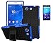 Produktbild Sony Xperia Z4 Compact(2015) Hülle mit Panzerglas,TPU+PC Ultra Slim Silikon Tough Rugged Dual-Layer Hardcase with Built-in Kickstand Thin Stand Case,Wasserdicht Shockproof Anti Slip Stoßfest Protection Tasche Schutzhüllen für Sony Xperia Z4 Compact(2015) 4.7Zoll-[blau]+Panzerglas/Schutzfolie/Displayschutzfolie