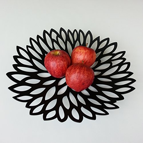 Obstschale mit durchbrochenem Blattmuster, Metall, Schwarz, Weiß schwarz - 2