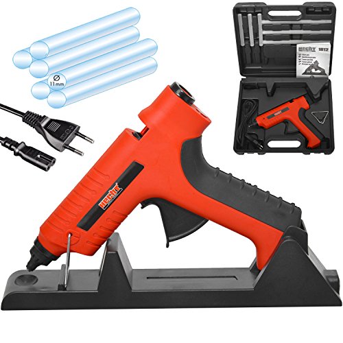 HECHT Elektro-Klebepistole 1812 Heißklebe-Pistole arbeiten ohne Kabel (80 Watt, inkl. Heizstation und Transportkoffer)