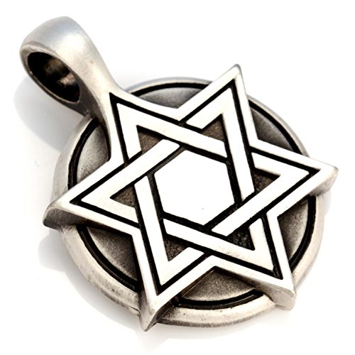Bico Medallón de Estrella de David Pendiente (E193) - Ayudar a los necesitados - Diseño de Firma Acabado en Plata Satinada Tribal Religioso Joyeria