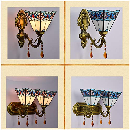 YJFFAN Im Europäischen Stil Einfache Wand Lampe Tiffany Stil Buntglas Einzel Kopf/Doppelkopf Wandleuchten Schlafzimmer Nacht Leiste Gang Balkon Kristall Klammer Licht, B