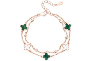 TOEECY Czterolistna koniczyna bransoletka dla kobiet i dziewcząt, platerowana 18-karatowym różowym złotem, posrebrzana, na szczęście, prezent