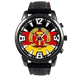 Timest - DDR Deutsche Demokratische Republik Länder Flaggen Herrenuhr mit schwarzem Silikonarmband Rund Analog Quarz SF436