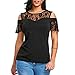 Produktbild Damen Bekleidung DOLDOA Frauen Elegante Frühling Spitze Spleißen Oberteile Slim Hemd Bluse Casual Tops Kurzarm Solide O-Ausschnitt Trägerloser T-Shirt Mode Frühjahr-Sommer Blusen Schöne Pullover Sweatshirt (EU:42,Schwarz - 1)