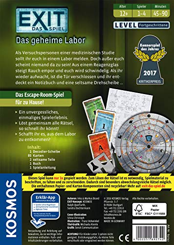 KOSMOS 692742 - EXIT - Das Spiel - Das geheime Labor, Kennerspiel des Jahres 2017, Level: Fortgeschrittene, Escape Room Spiel - 2