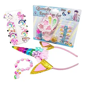 PARTEET Combo (Pack of 4 Items) for Birthday / Birthday Return Gifts for Kids / Unicorn Combo /Beauty/Makeup Kit/Cosmetic Kit with Unicorn Hairband/Unicorn Clip and Unicorn Bracelet for Girl Kids