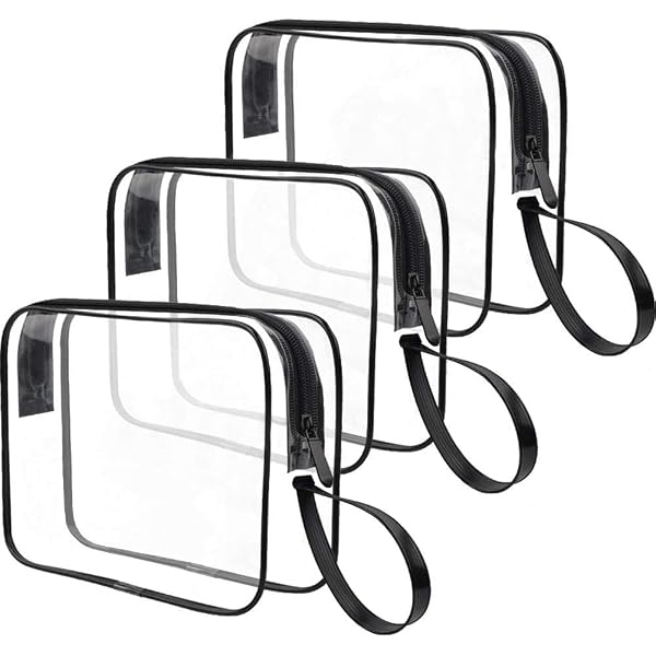 3 Transparente PVC-Reisetaschen Mit Reißverschluss – Wasserdicht, TSA-zugelassen, Inkl. Schwarzer Tasche