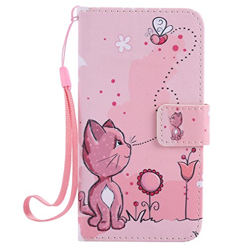 Feeltech Samsung Galaxy A510/A5 2016 Hülle PU-Leder und Brieftasche Bunte Muster Fall mit Magnetverschluss, Hybrid-Kickstand mit Stand-Funktion, schlagen Sie schützende weiche TPU Stoßstangenabdeckung und Kreditkartenhalter für Samsung Galaxy A510/A5 2016 Handgelenk Bügel-Buch-Art-Geldbeutel-Tasche mit 2 In 1 Berühren Sie Stift – Rosa Katze - 2