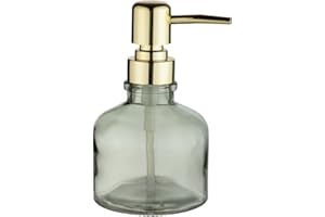 ‎WENKO WENKO Dozownik mydła Atessa Mint, delikatny dozownik z pompką ze szkła ze złotą głowicą pompką, do napełniania do 200 ml mydła w płynie, mały dozownik mydła, idealny do umywalki w łazience, Ø 8 x 14 cm