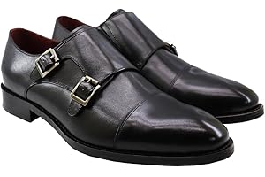 Marc Brunell Mens Real Leather Double Monk Steel Buckle Shoes in Wooden Gift Box Plus Extras