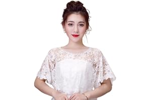 SamHeng Women Lace Cape for Bridal, Elegant Embroidered Flower Bolero Shawl Wrap Shoulder Cover-Up Wedding Capelets for Formal Evening Dress Bride Bridesmaids Lady Proms Party Costume