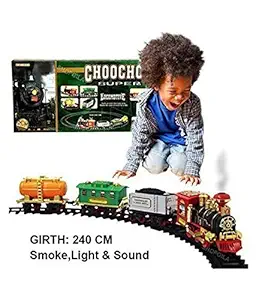 Gifts Collection Kids Battery Operated Choochoo Classical Train Track Set with Light Sound Smoke (Multicolor, Large)
