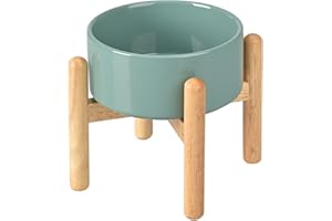 SPUNKYJUNKY Gamelle en céramique pour Chien, gamelle surélevée, gamelle d'eau avec Support en Bambou pour Chiens de Taille Moyenne et Grande (850 ML, Vert Foncé)