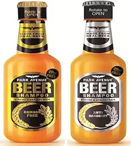 Park Avenue NEW ANTI DANDRUFF Beer Shampoo + NEW DAMAGE FREE Beer Shampoo 370 ml  2 Pack Of Two Men & Women (740 ml)