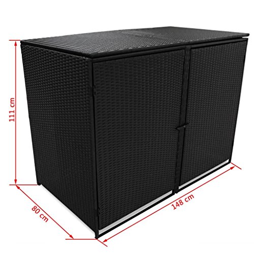 vidaXL Mülltonnenbox für 2 Tonnen Poly Rattan Schwarz 148x80x111 cm Müllbox