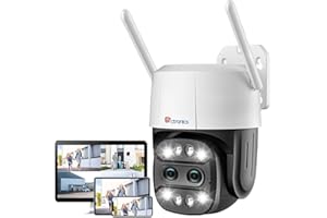 Ctronics Zoom Hybride 6X PTZ Caméra Surveillance WiFi Extérieure avec Double Objectif, Caméra IP Suivi Auto avec Zoom Auto, Détection Humaine, Vision Nocturne Couleur, Audio Bidirectionnel, IP66 Blanc