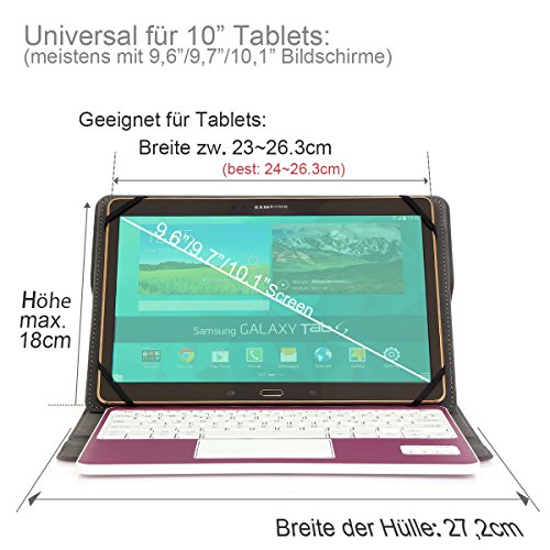Bluethooth Tastatur, QWERTZ Deutsche Tastatur mit Touchpad, CoastaCloud Deutsch Bluetooth Tastatur Hülle mit Touchpad universal Für alle Windows / Android OS Tablet PC / Galaxy Tabs und Mobil mit 9-10.6 Zoll (Geeignete Tablettengröße : Min 15x24cm Max18x26cm)Violett - 3