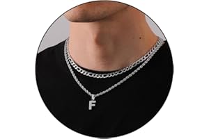 Rajputana Layered Initial A-Z Kette Mit Buchstaben, Halskette für Jungen, Edelstahl Buchstaben Halskette 18+20 Figaro Seilkette Schmuck Geschenke für Freund Männer Frauen