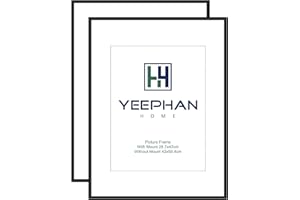 YEEPHAN Lot de 2 grands cadres photo A2 avec façade en Plastic glass, cadre A2 avec support pour cadre A3, 59,4 x 42 cm, cadre photo en aluminium noir pour montage mural